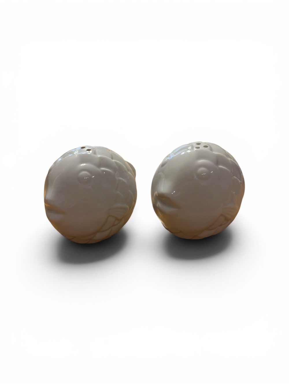 White Ceramic Fish Salt and Pepper Shakers - Set of 2